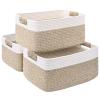 3 Pack Large Storage Basket for Organizing, 17.5"x13.5"x7.5" Woven Basket for Shelves, Closet Cube Storage Bins with Wrapped Handle, Cotton Rope Baskets for Kitchen, Clothes, Toys(Off White & Brown) view 1