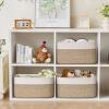 3 Pack Large Storage Basket for Organizing, 17.5"x13.5"x7.5" Woven Basket for Shelves, Closet Cube Storage Bins with Wrapped Handle, Cotton Rope Baskets for Kitchen, Clothes, Toys(Off White & Brown) view 2
