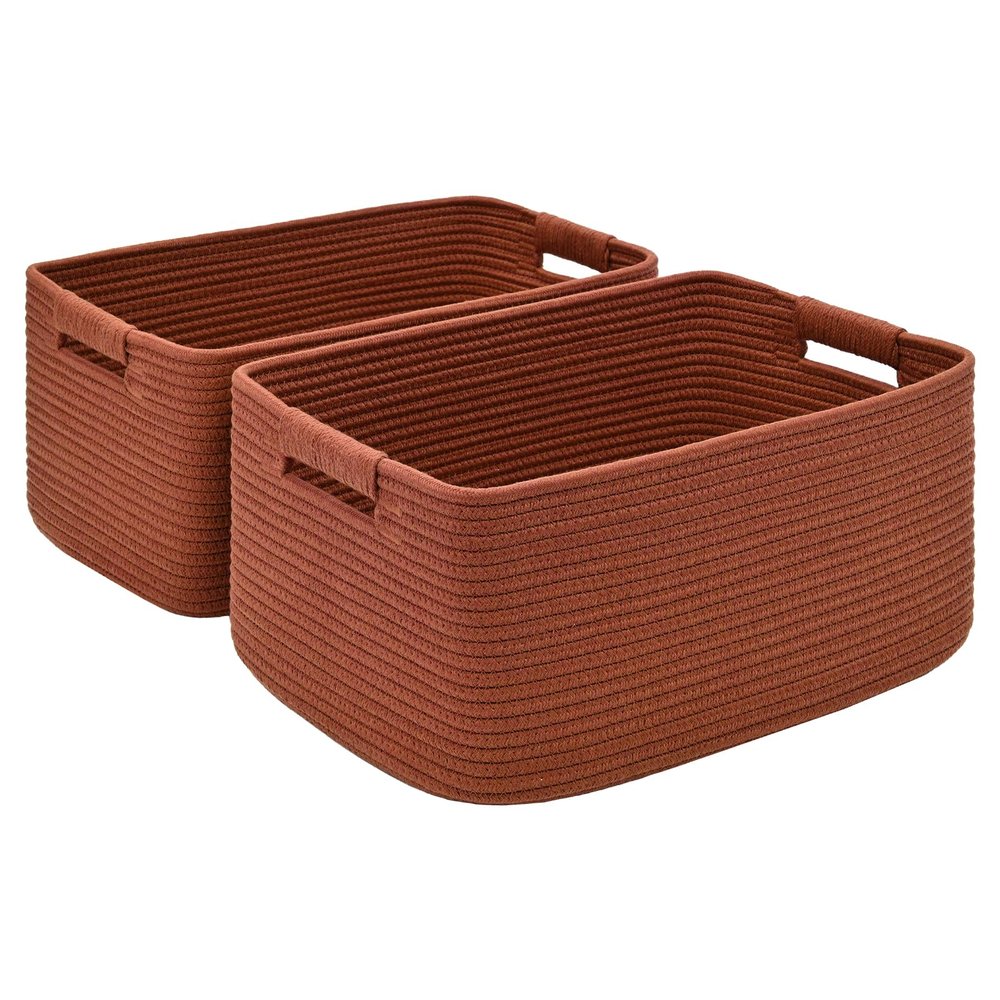 2 Pack Large Storage Basket for Organizing, 17.5"x13.5"x7.5" Woven Basket for Shelves, Closet Cube Storage Bins with Wrapped Handle, Cotton Rope Baskets for Kitchen, Clothes, Toys(Oxide Red)