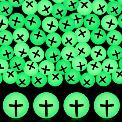 Seenelling 24 Pcs Christian Glow in the Dark Bouncy Balls Jesus Cross Rubber High Bouncing Balls Christian Party Favor Religious Classroom Gifts (Green)