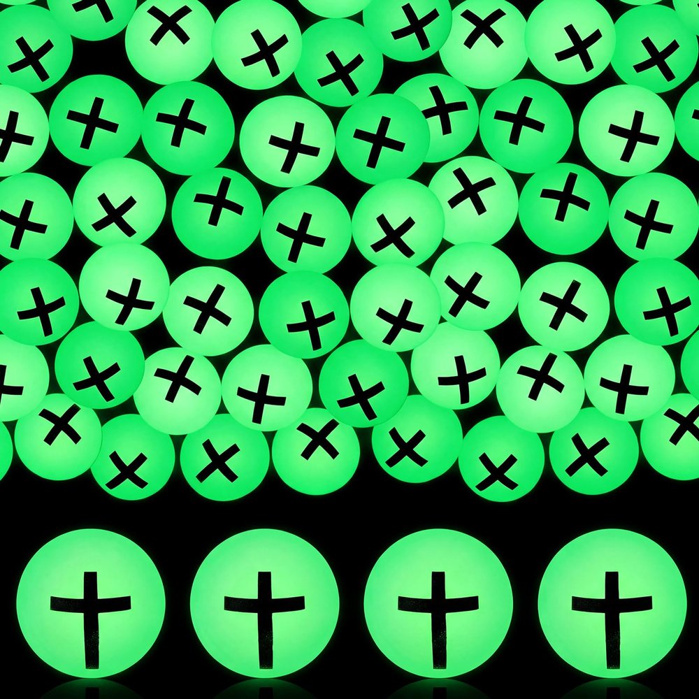 Seenelling 24 Pcs Christian Glow in the Dark Bouncy Balls Jesus Cross Rubber High Bouncing Balls Christian Party Favor Religious Classroom Gifts (Green)