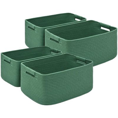 4 Pack Large Storage Basket for Organizing, 17.5"x13.5"x7.5" Woven Basket for Shelves, Closet Cube Storage Bins with Wrapped Handle, Cotton Rope Baskets for Kitchen, Clothes, Toys(Green)