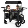 Kinder King Wagon Stroller for 2 Kids, All-Terrain Foldable Outdoor Stroller Wagon 2 Seater, Removable Canopy, Adjustable Handle, Shock-Absorbing Wheel, Detachable Tray, Large Storage, Green view 1