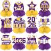 12Pcs Purple and Yellow Graduation Decorations Honeycomb Centerpieces, Class of 2026 Graduations Centerpieces for Tables Purple and Yellow Congrats Grad Graduation Table Decoration Grad Centerpiece view 1