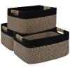 3 Pack Large Storage Basket for Organizing, 17.5"x13.5"x7.5" Woven Basket for Shelves, Closet Cube Storage Bins with Wrapped Handle, Cotton Rope Baskets for Kitchen, Clothes, Toys(Black & Brown) view 1