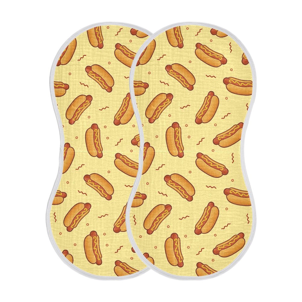 Sletend Hot Dog Muslin Burp Cloths for Baby Boys and Girls - 2-Pack Ultra Absorbent Muslin Washcloths, Newborn Towel, Milk Spit Up Rags, Burp Cloth Bibs, 22 x 11 Inch