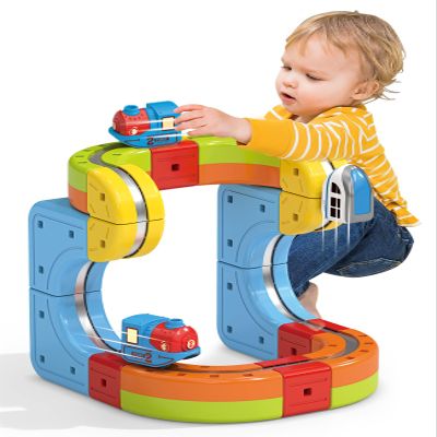 Electric Train Set for Kids with 2 Trains, Infinity Racer 3D Train, DIY Railway Block- Cube Track Train Toys, STEM Gravity-Defying Magnetic Train Track for Boys Girls 4 5 6 7 8+ (Medium)
