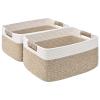 2 Pack Large Storage Basket for Organizing, 17.5"x13.5"x7.5" Woven Basket for Shelves, Closet Storage Bins with Wrapped Handle, Cotton Rope Baskets for Kitchen, Clothes, Toys(Off White & Brown) view 1