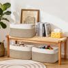 2 Pack Large Storage Basket for Organizing, 17.5"x13.5"x7.5" Woven Basket for Shelves, Closet Storage Bins with Wrapped Handle, Cotton Rope Baskets for Kitchen, Clothes, Toys(Off White & Brown) view 2
