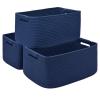 3 Pack Large Storage Basket for Organizing, 17.5"x13"x7" Woven Basket for Shelves, Closet Cube Storage Bins with Wrapped Handle, Cotton Rope Baskets for Kitchen, Clothes, Toys(Navy Blue) view 1