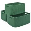 3 Pack Large Storage Basket for Organizing, 17.5"x13.5"x7.5" Woven Basket for Shelves, Closet Cube Storage Bins with Wrapped Handle, Cotton Rope Baskets for Kitchen, Clothes, Toys(Green) view 1