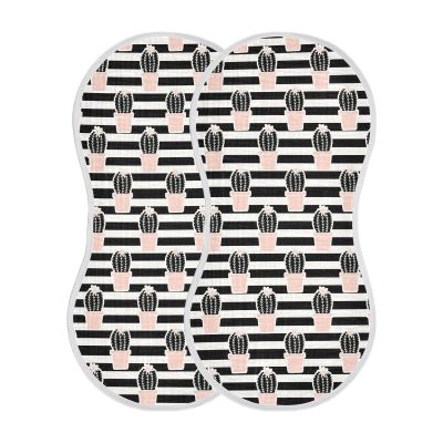 Sletend Cactus Black and White Stripes Muslin Burp Cloths for Baby Boys and Girls - 2-Pack Ultra Absorbent Muslin Washcloths, Newborn Towel, Milk Spit Up Rags, Burp Cloth Bibs, 22 x 11 Inch