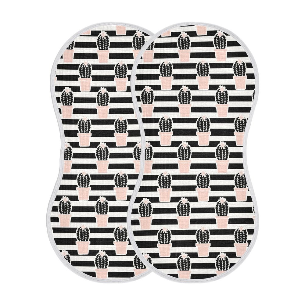 Sletend Cactus Black and White Stripes Muslin Burp Cloths for Baby Boys and Girls - 2-Pack Ultra Absorbent Muslin Washcloths, Newborn Towel, Milk Spit Up Rags, Burp Cloth Bibs, 22 x 11 Inch