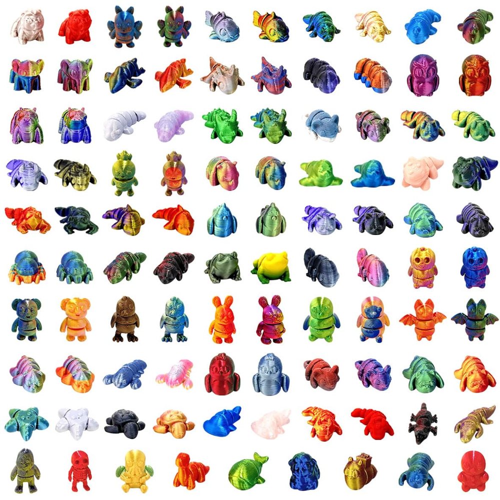 50 Pcs Shimmery Random 3D Printed Mini Animals,3D Printed Flexible Articulated Animals for Party Favors,Kids Student School Classroom Gifts, Carnival Prizes