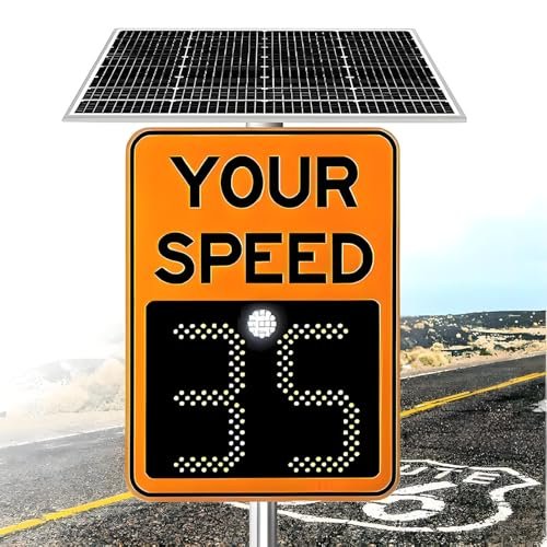 Wireless Solar Traffic Speed Display - Radar & Remote Control, 3-Digit LED Panel, Digital Speed Detector for Streets & Neighborhoods, 27" x 20", Orange