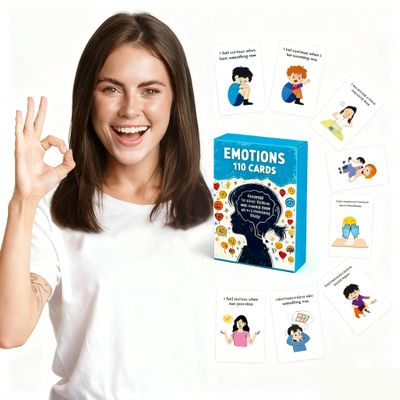 110 Emotions Cards for Kids, Social Emotional Learning Flashcards with Illustrations, Emotion Recognition Tool for Child Counseling, Classroom & Home Use