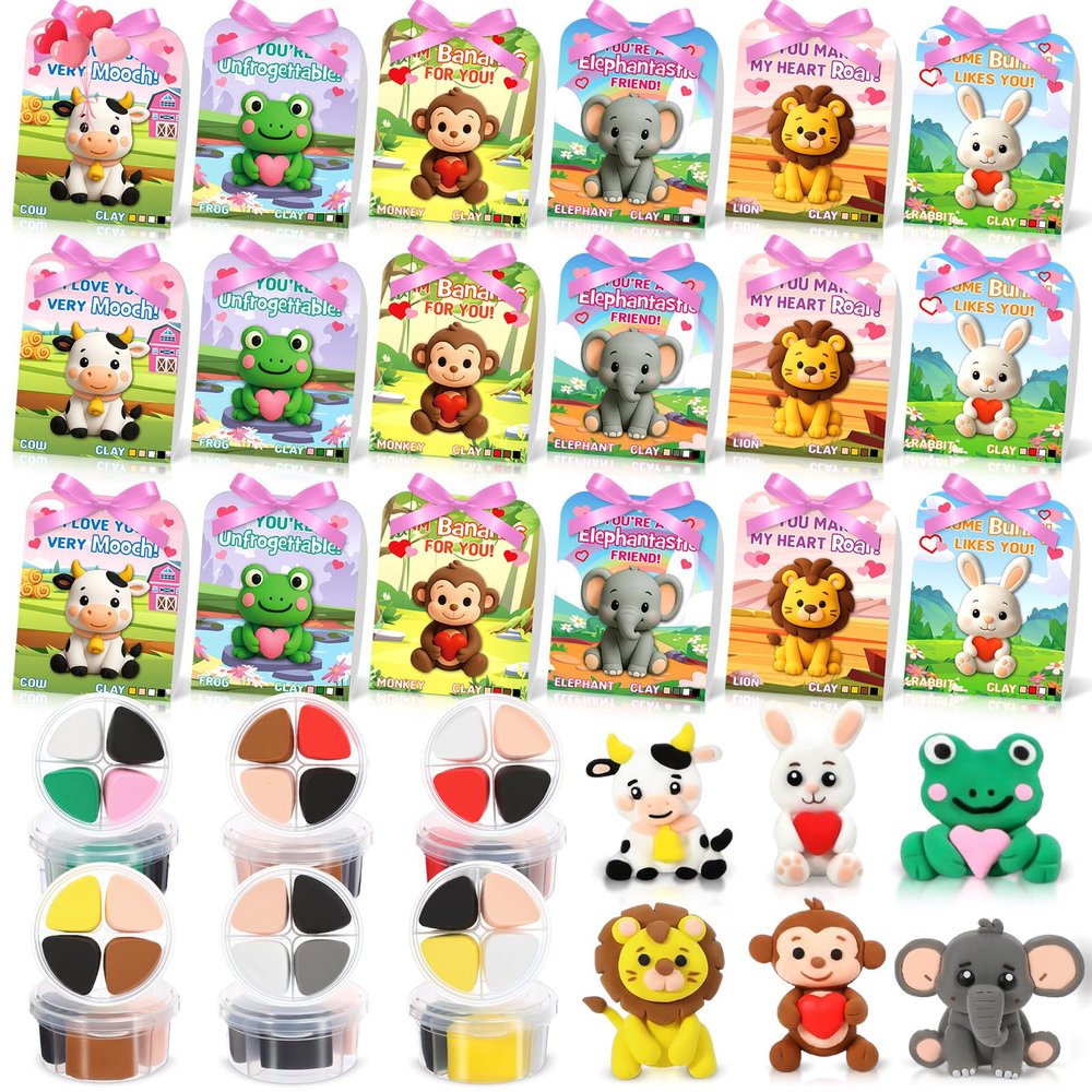 Capoda 18 Sets Valentine's Day Gifts Craft Kit Air Dry Clay Kits DIY Modeling Clay Valentines Art Crafts Set for Kids Party Favors School Prizes Classroom Exchange Gift Activities