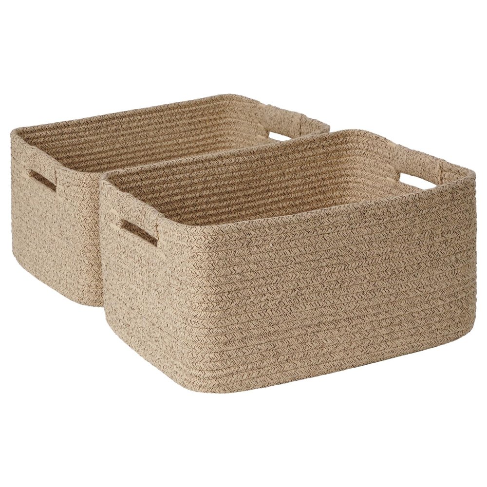 2 Pack Large Storage Basket for Organizing, 17.5"x13.5"x7.5" Woven Basket for Shelves, Closet Cube Storage Bins with Wrapped Handle, Cotton Rope Baskets for Kitchen, Clothes, Toys (Natural)