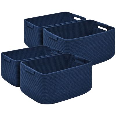4 Pack Large Storage Basket for Organizing, 17.5"x13.5"x7.5" Woven Basket for Shelves, Closet Cube Storage Bins with Wrapped Handle, Cotton Rope Baskets for Kitchen, Clothes, Toys(Navy Blue)