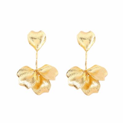 8.7 * 3cm Vintage Alloy Leaf Tassel Petal Earrings,golden,8.7 * 3cm