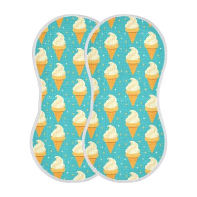 Sletend Ice Cream Cone Muslin Burp Cloths for Baby Boys and Girls - 2-Pack Ultra Absorbent Muslin Washcloths, Newborn Towel, Milk Spit Up Rags, Burp Cloth Bibs, 22 x 11 Inch