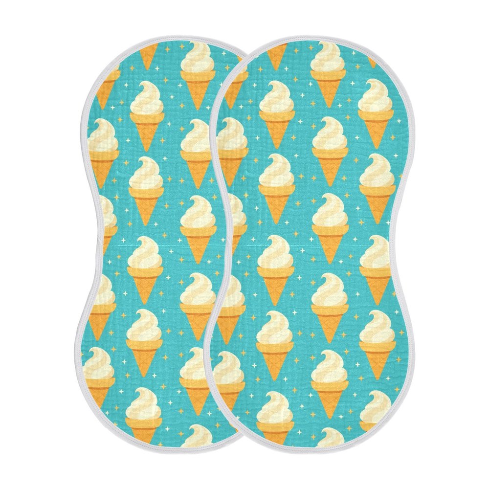 Sletend Ice Cream Cone Muslin Burp Cloths for Baby Boys and Girls - 2-Pack Ultra Absorbent Muslin Washcloths, Newborn Towel, Milk Spit Up Rags, Burp Cloth Bibs, 22 x 11 Inch