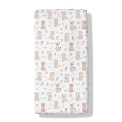 Cute Cats Mouse Baby Boys Girls Crib Sheets Pastel Kittens Paws Bows Bells Toddler Bed Sheets Cats Lovers Gift Fitted Crib Mattress Cover for Standard Crib Mattresses 52''x28''