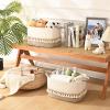 2 Pack Storage Basket for Shelves, Boho Cotton Rope Storage Bins with Heavy Tassel, Shelf Baskets Large Woven Baskets for Organizing, Cube Organizer Bins, Baby Laundry Basket for Clothes, Toys, Pets view 2