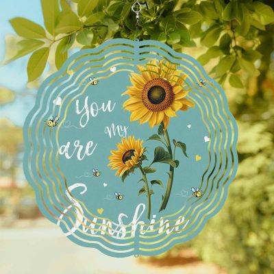 Farmhouse Sunflower Bee on Turquoise Wind Spinner for Garden Yard 3D Stainless Steel Hanging Wind Spinners, You are My Sunshine Spinners Outdoor Metal Decor for Lawn Patio Home