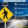 24in Solar Pedestrian Crossing Sign, Flashing LED Highlight Road Traffic Blinking Street Warning Sign, for Park School Urban/Road Community, Aluminum IP65 Weatherproof Crosswalk Signs view 2