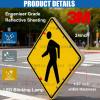 24in Solar Pedestrian Crossing Sign, Flashing LED Highlight Road Traffic Blinking Street Warning Sign, for Park School Urban/Road Community, Aluminum IP65 Weatherproof Crosswalk Signs view 3