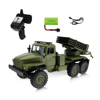 1/16 Scale RC Car Model, Full Proportional Steering 6WD Climbing Truck with 370 Motor, BM-21 Military Remote Control Rocket Launcher Vehicle for Adults