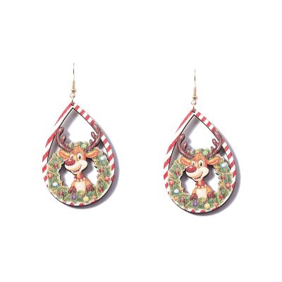 8.1 * 3.7CM Hollow Out Droplet Wooden Animal Deer Christmas Earrings,multicolored,8.1 * 3.7CM