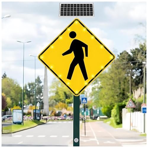 Solar LED Pedestrian Crossing Sign - 24in Waterproof, Rust-Proof Traffic Safety Alert, Eco-Friendly Design for Enhanced Road Visibility & Safety, Durable Outdoor Use