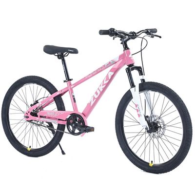 24 Inch Mountain Bike for Kids Age 9-12 - MTB with Suspension Fork & Gears, Multiple Colors Boys Girls Off-Road Bike (Pink + Steel + Garden & Outdoor)