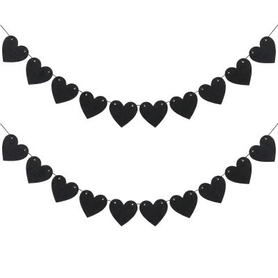 2 Pack Black Heart Garland, Black Goth Valentines Day Decor Birthday Decorations, Heart Decorations Banner for Gothic Wedding Decor Valentines Anniversary Party