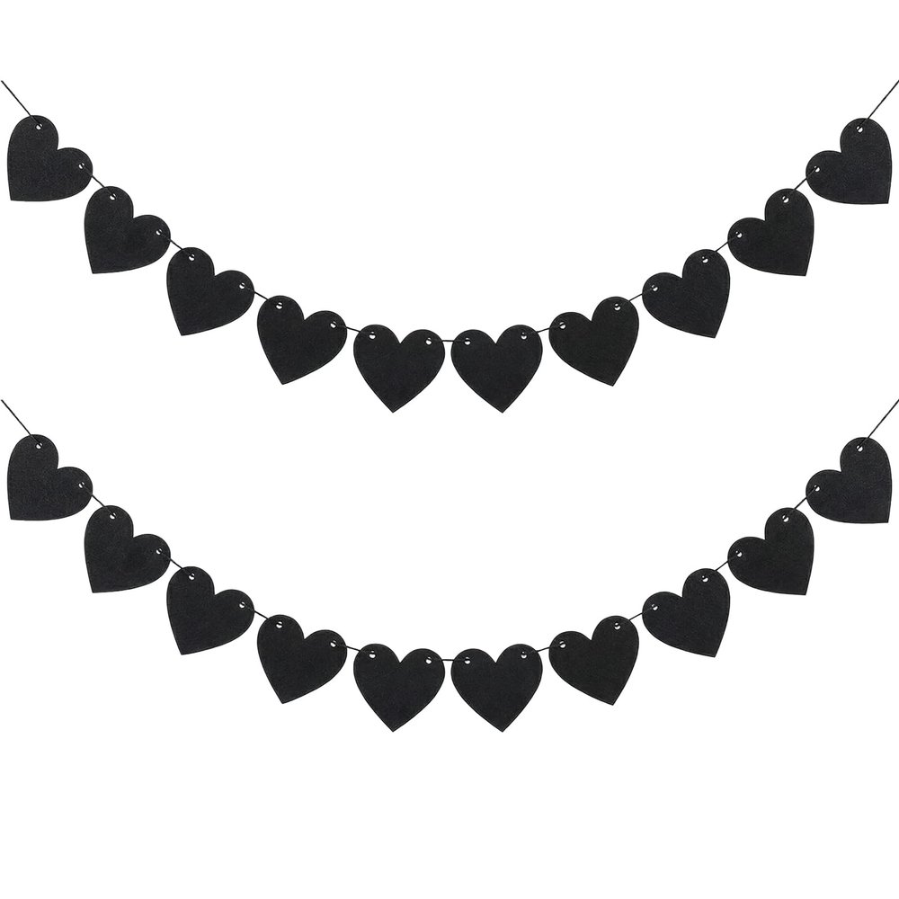 2 Pack Black Heart Garland, Black Goth Valentines Day Decor Birthday Decorations, Heart Decorations Banner for Gothic Wedding Decor Valentines Anniversary Party