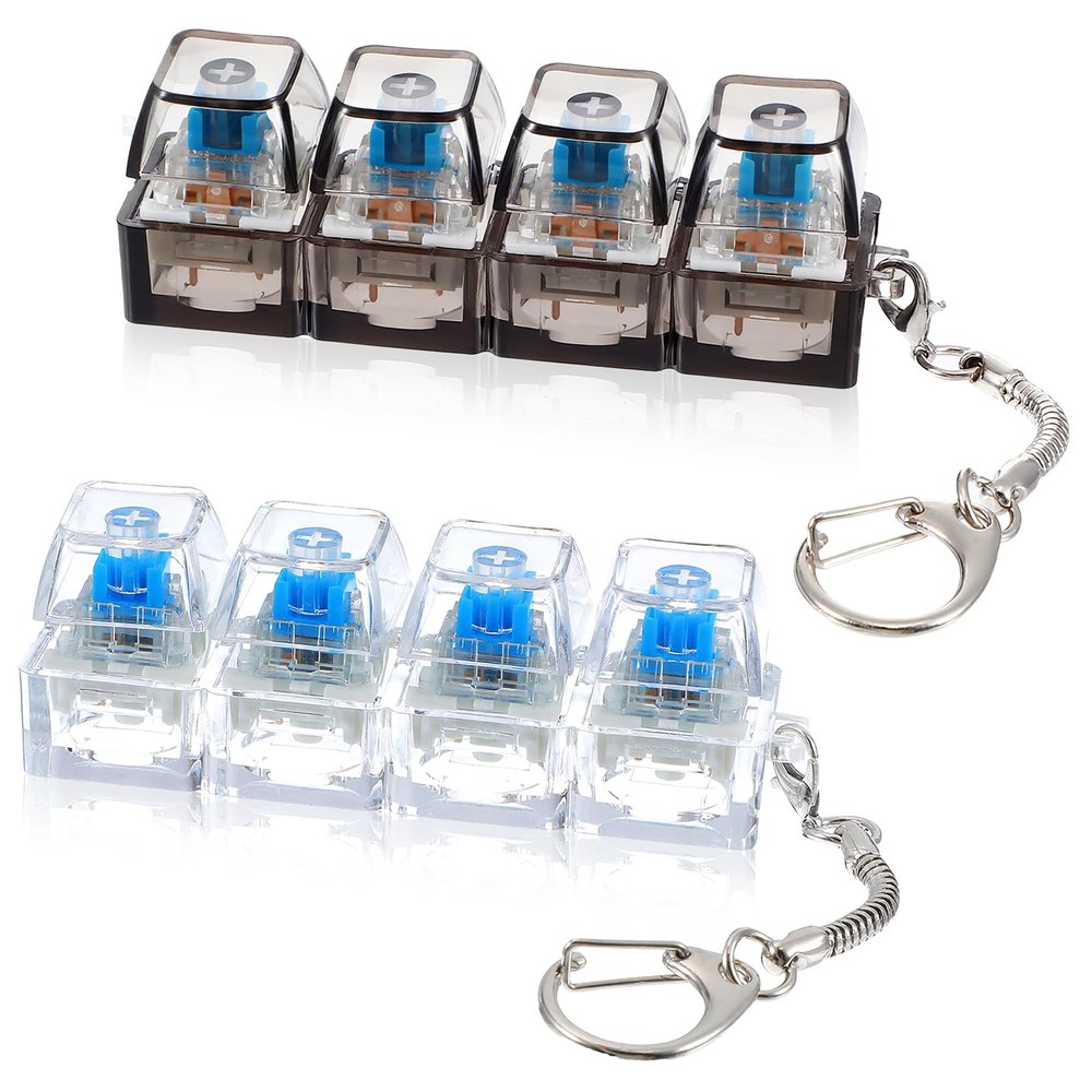 2Pcs Keyboard Fidget Toy, Keyboard Fidget Keychain 4-in-1 Keyboards Decompression Button Finger Clicker Toys, Sensory Fun Toys Button Stress Relief Fidgets Gifts
