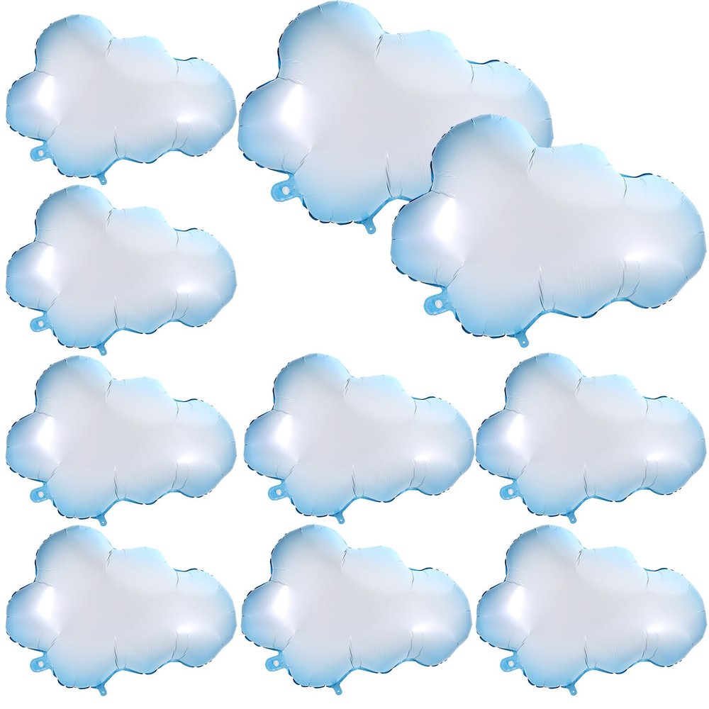 10PCS Cloud Balloons - Blue Edge White Clouds Decorations Foil Balloons, Large Cloud Party Decorations For Birthday Baby Shower Wedding Theme Party