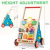 HUZU Wooden Baby Walker with Wheels, Montessori Push and Pull Activity Center for Toddlers, Adjustable Height & Speed, Learning Toy for 6-12 Months 1-3 Years Old Boys and Girls (Rainbow) view 3