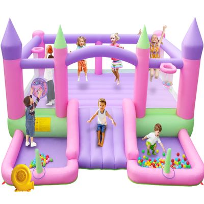 BounBounTime Inflatable Bounce House for Kids Aged 3-12, 15 ft x 14.7 ft, 7 in 1 Bouncy Castle with Slide, 2 Ball Pits, 2 Basketballs, 2 Ringtoss, Jumping Bouncer with 650W Blower