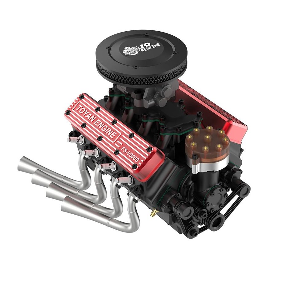 1/10 Scale Engine Model, Water-Cooled Four-Stroke OHV V8 All-in-One Aluminum Alloy Base Starter Model Kit, Deco Desktop Engine Gifts for Adult (Assembled Version)