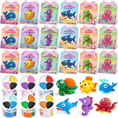 Capoda 18 Sets Valentine's Day Gifts Craft Kit Air Dry Clay Kits DIY Modeling Clay Valentines Art Crafts Set for Kids Party Favors School Prizes Classroom Exchange Gift Activities