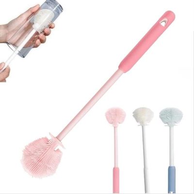 12.4" Silicone Bottle Brush, 3-in-1 Ergonomic Long Handled Cleaning Cup Brush,Water Bottle Cleaner,Deep Cleaning for Baby Bottles,Glassware, Narrow Neck Containers (Pink)