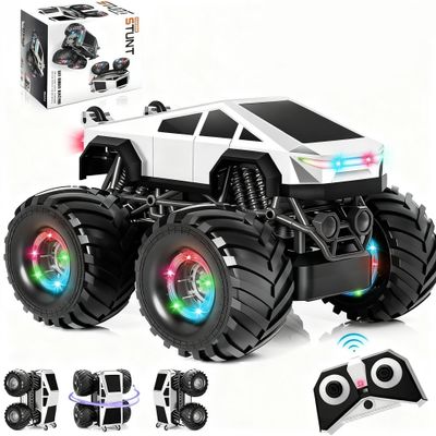 Ayiaum Remote Control Car RC Trucks with Lights and Music,360Rotating 4WD Stunt RC Cars Toys for Kids, 2.4 GHz, Rechargeable, All Terrain RC Toys Presents for Girls Age 3-10