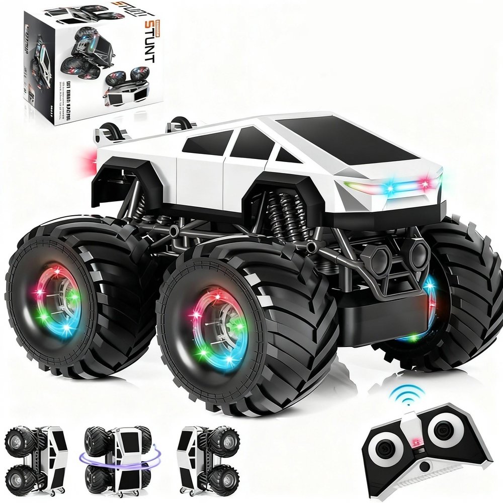 Ayiaum Remote Control Car RC Trucks with Lights and Music,360Rotating 4WD Stunt RC Cars Toys for Kids, 2.4 GHz, Rechargeable, All Terrain RC Toys Presents for Girls Age 3-10