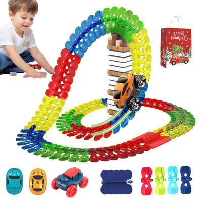 Anti Gravity Race Track with Car, Defy Gravity, 360 Electric Climbing Car Race Tracks with Lights, Flexible Race Track, Multicolor Glow in The Dark Race Car Track Set (92pcs)