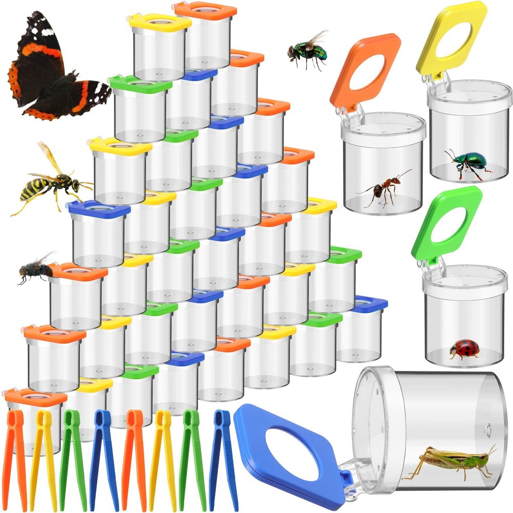 Halloscume 60 Pack Insect Bug Viewer Kit for Kids with Tweezers Explorer Outdoor Set Bug Catcher Containers for Insects Magnifying Box Observation Kit for Science Nature Exploration Collecting