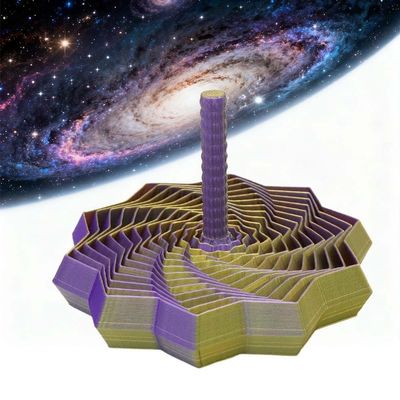 3D Printed Expanded Sensory Fidget Star, Stress Relief Colorful Spinning Tower Toy, Fractal Fidget Hexagon with Handles for Office Desks, Perfect for Holiday Christmas(Purple-Gold,6.9in)