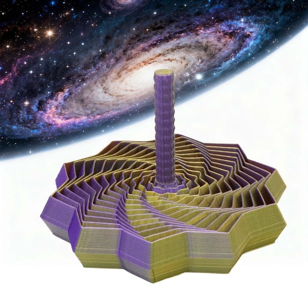 3D Printed Expanded Sensory Fidget Star, Stress Relief Colorful Spinning Tower Toy, Fractal Fidget Hexagon with Handles for Office Desks, Perfect for Holiday Christmas(Purple-Gold,6.9in)